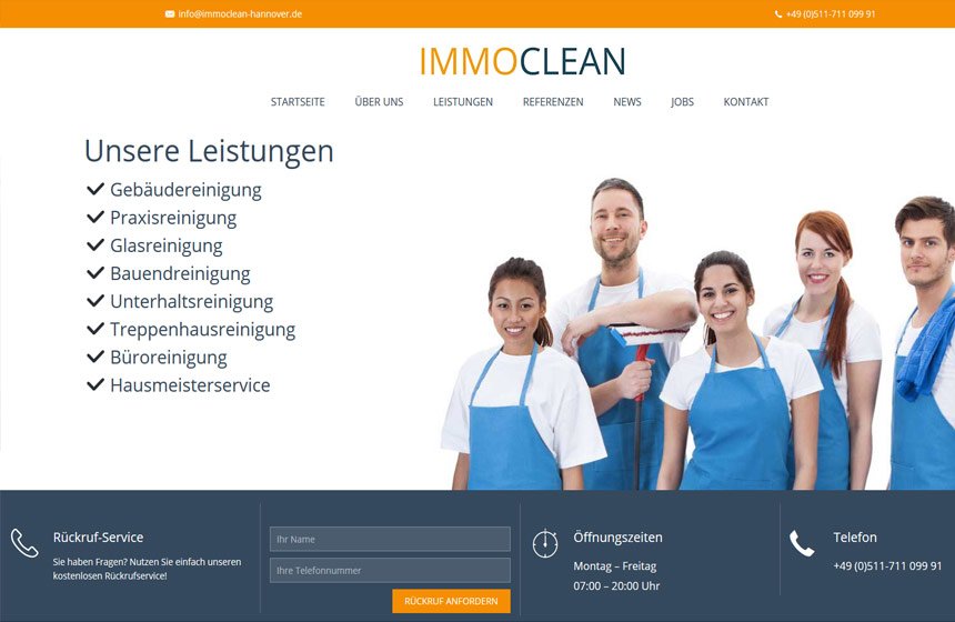 Homepage Reinigungsunternehmen